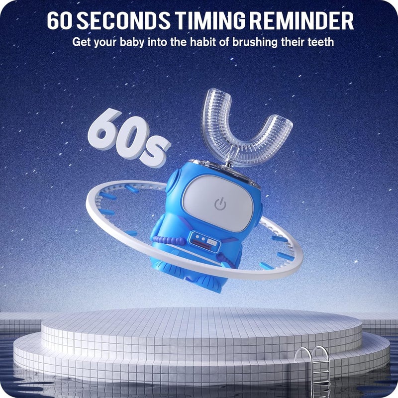 RexCodar Ultrasonic Kid's U-Shaped Electric Toothbrush, IPX7 Waterproof, Five Cleaning Modes, Cartoon Astronaut, 60S Smart Reminder (2-6 Age (Blue)) - Image 5